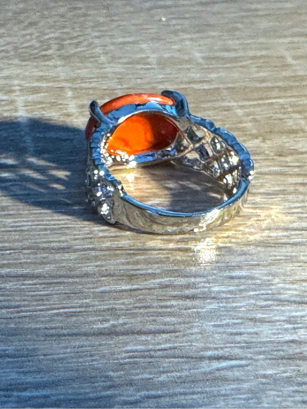 Gemstone Orange and Silver Heart Design Band Statement Ring - Women Jewelry - Picture 3 of 7